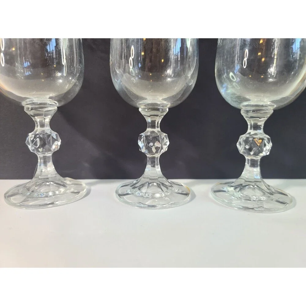 Set of 3 Vintage Etched Water Juice Cocktail Goblets Ball Stem Glasses